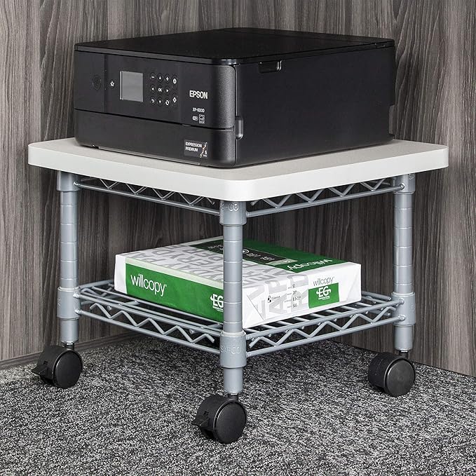 Safco Onyx Rolling Cart Printer Stand, Under-Desk Mobile Utility Table for Home Office with Steel Shelf, Gray