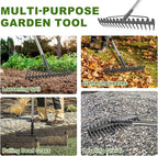 Bow Rake, 65" Heavy Duty Garden Rake with Wide 17 Tines Head & Stainless Steel Handle, Adjustable Rakes for Lawns Yard Loosening Soil Thatching Gathering Leaves Gravel