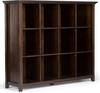 SIMPLIHOME Acadian Bookcase - 57 inch Tall 12-Cube Solid Wood Storage Display Unit in Brunette Brown, Transitional Cube Organizer for Living Room or Office with Fixed Shelves and Tapered Legs