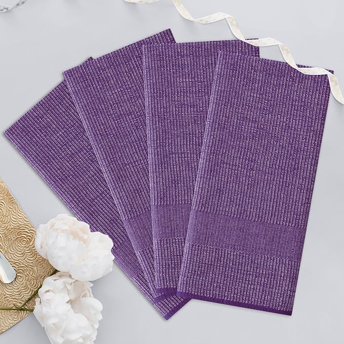 Homaxy Premium Kitchen Towels(18”x 28”, 12 Pack), Large Cotton Kitchen Hand Towels, Flat and Terry Dish Towels, 380 GSM Highly Absorbent Tea Towel Set with Hanging Loop, Purple