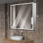 Gray Medicine Cabinets for Bathroom with Mirror, Surface Mounted LED Medicine Cabinets Mirror with Defogger, Dimmer, Outlets & USB, Double Doors, 42”W x 36”H