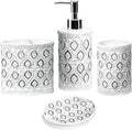 Zahari Home 4pc Monaco Stylish Bathroom Accessories Set Soap and Lotion Dispenser, Tumbler, Tooth Brush Holder and Soap Dish Modern Classic Luxury Contemporary Decor Unique Design Modern Bath Set