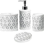 Zahari Home 4pc Monaco Stylish Bathroom Accessories Set Soap and Lotion Dispenser, Tumbler, Tooth Brush Holder and Soap Dish Modern Classic Luxury Contemporary Decor Unique Design Modern Bath Set