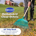 FARM-TUFF 19 Inch Leaf & Garden Rake with 48 Inch Hardwood Handle – Wide, Durable Rake for Lawns, Flower Beds, and Yard Cleanup