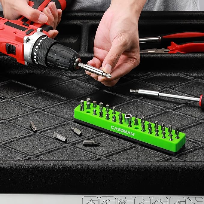 CASOMAN 1/4" Hex Bit Organizer with Magnetic Base - Green, 43 Hole Bit Organizer with Strong Magnetic Base, Magnetic Bit Organizer for Your Specialty