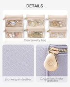 Vlando Jewelry Travel Case,Travel Jewelry Organizer with Clear Velvet Jewelry Bags 6Pcs Zipper Pouch for Women Gift for Her-Purple