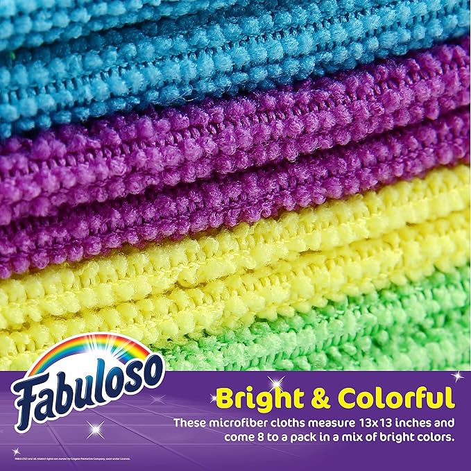 Fabuloso Microfiber Cleaning Cloths, Rainbow - Lint-Free, Scratch-Free Cleaning Cloths for Surfaces and Wood Furniture - Dustless Cloth for Bold and Bright Cleaning Experience, 8 Count