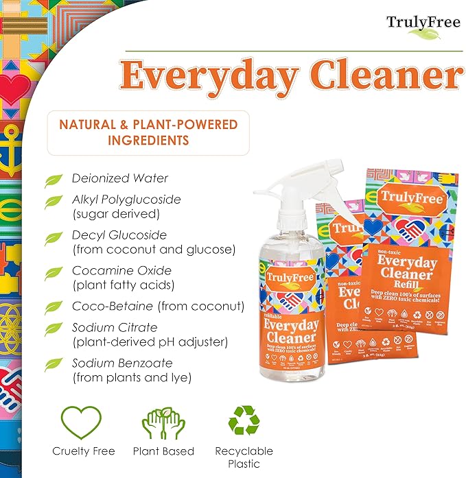Everyday Cleaner - Multipurpose Cleaner Spray, Kitchen Counter Cleaner, Natural Cleaning Products, Multi-Surface Household Solution, 1 Empty Bottle Spray (16oz) & 2 Refills (3oz each)