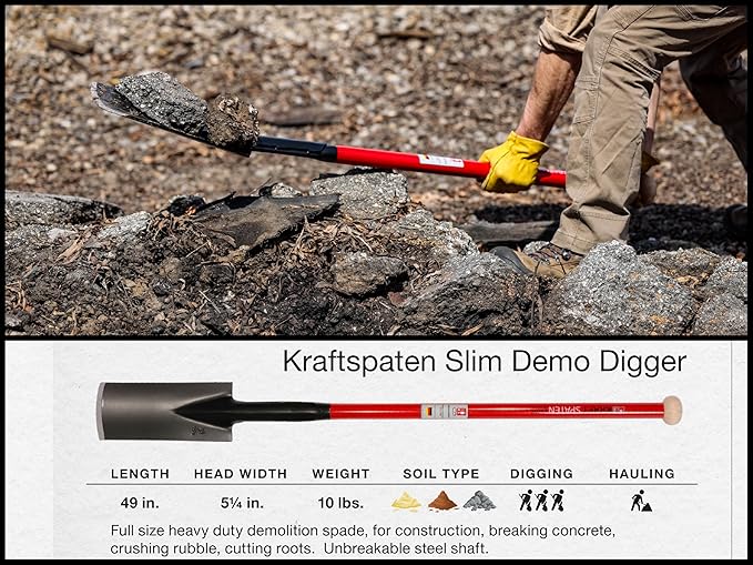 IDEALSPATEN - Made in Germany Since 1899 - Kraftspaten Slim Demo Digger, All Steel, Sharpened Edge, Breaker Bar 11lb - 49in (Kraftspaten Slim)#IS160