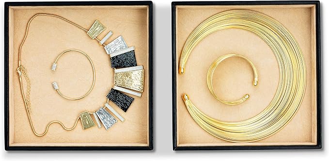 Jewelry Organizer Tray - Set of 2 - Stackable Empty Jewelry Storage Trays w/o Dividers - Display on Dresser or Drawer - Compatible with Other Glenor Trays - Black