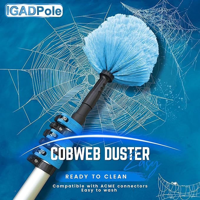 26ft IGADPole Washing Kit: Water-fed Brush, Cobweb Duster and 10” Squeegee and Soap Dispenser, with 5-Stage Telescoping Pole 5-20ft Pole