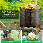 VIVOSUN 300 Gallon Outdoor Compost Bin, Expandable Composter, Easy to Setup & Large Capacity for Backyard, Lawn (Black with Gloves)