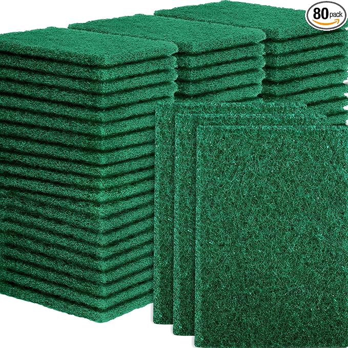 80 Pcs Heavy Duty Scour Pads,Scouring Pads,4 x 5.95 inch Scrubbing Pads for Metal Grills & Kitchen Scrubbers,Non-Scratch Reusable Dish Scrubbing Pads for Kitchen Dishes Sink Bathtub(Green)