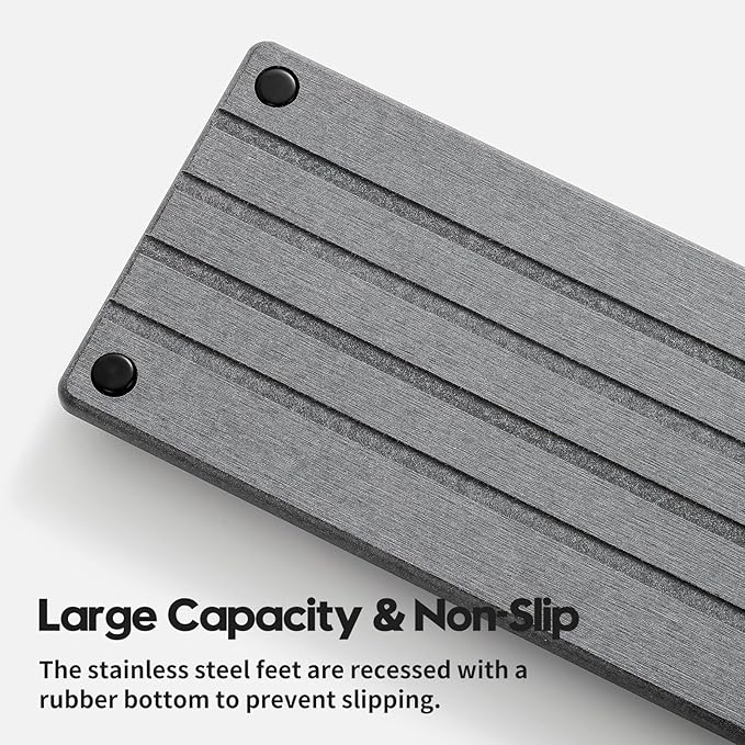 Instant Dry Sink Caddy Kitchen Sink Organizer, Quick Drying Stone Tray Diatomite Sponge Holder Soap Dish, Bathroom Countertop Fast Dry Water Absorbing Vanity Rack, Dark Gray,12" x 5"