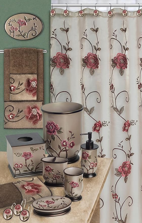 Zahari Home Larrisa Floral Bathroom Rug Luxury Bath Rug Washable Contemporary Decor Beautiful Shower Mat Unique Design Stylish Non Slip Shower Mat Flower Bath Rug Bath Shower Tub Decor