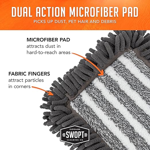 SWOPT 18” Microfiber Dust Mop + 60" Steel Handle, Combo — Dust Mop Head with Long Handle Interchangeable with All SWOPT Cleaning Products — Clean Hard-to-Reach Areas, Machine Washable