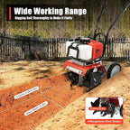 52cc 2 Stroke Gas Mini Tiller Cultivator, 1700W Garden Tiller with Widened Mud Flap and 4 Steel Tines, Gas Powered Garden Tiller Cultivator for Garden, Lawn, Soil Cultivation, 6500-7000RPM