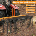 60" 3-Point Tractor Landscape Rake, Pine Straw & Yard Waste Cleaner, Cat 0/1 Hitch Compatible, Powder Coated Steel Blades, Orange