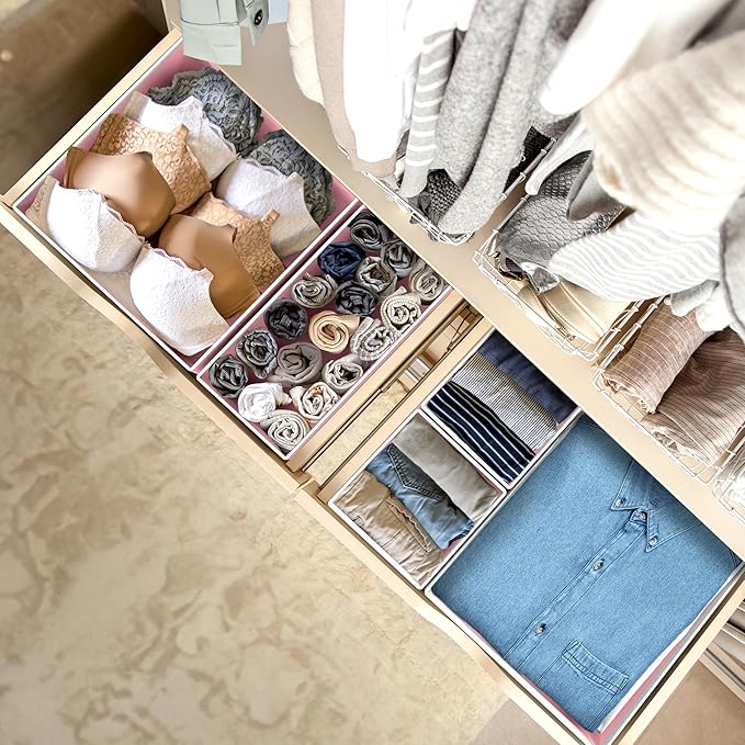 Simple Houseware Underwear Drawer Organizer for Lingerie/Undergarment/Bra/Panty/Sock/Onesie, Set of 6, Pink
