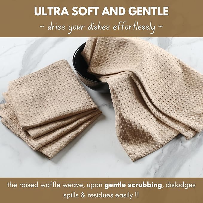 Native Fab 8 Piece Kitchen Towels & Dish Cloth Set - Absorbent, Durable, Quick Drying Towel for Cleaning, Cooking, Baking - Ideal for Home, Cafes & Daily Use, Machine Washable & Reusable - Beige