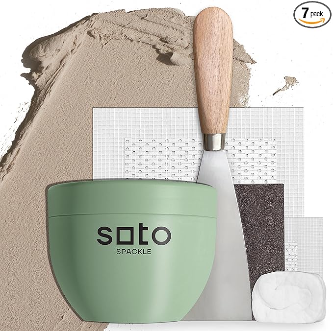 soto Large Hole Repair (Up to 4"), Beige Spackle, 7-Piece Kit (No. 09 Rough Sketch) - High Strength Hole Repair Kit for use on: Walls, Drywall, Ceiling, Furniture, Cabinets