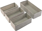 Kitchen Drawer Organizer – Set of 4 Rigid Fabric Bins – Fits Gallon, Quart, Sandwich & Snack Bags – Also Great for Utensils & Silverware