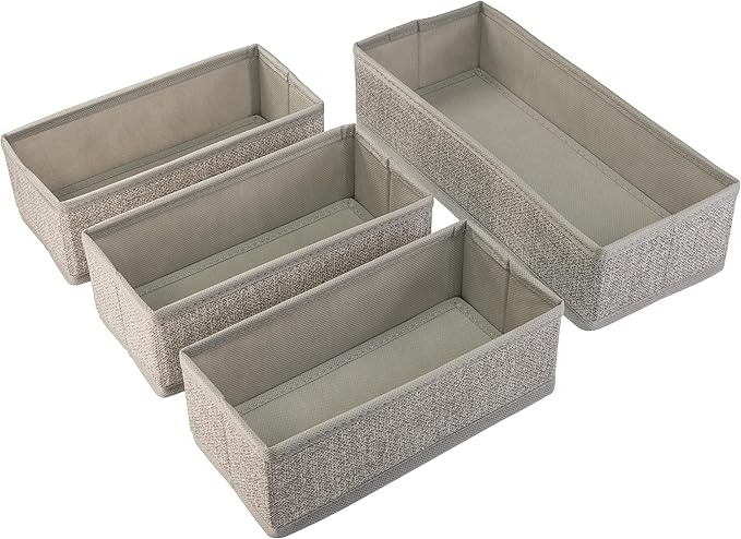 Kitchen Drawer Organizer – Set of 4 Rigid Fabric Bins – Fits Gallon, Quart, Sandwich & Snack Bags – Also Great for Utensils & Silverware