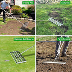 GreatBuddy Lawn Leveling Rake 30'' x 10", Heavy-Duty Stainless Steel Lawn Leveling Tool for Lawn, Soil, Sand, 78'' Extra Long Handle, Ideal for Yard, Garden