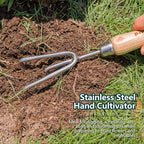 Berry&Bird Garden Tool Set 3 Pieces Stainless Steel Heavy Duty Gardening Kit Includes Hand Trowel, Hand Cultivator and Hand Fork with Wood Handle for Weeding Transplanting Digging, Ideal Garden Gifts