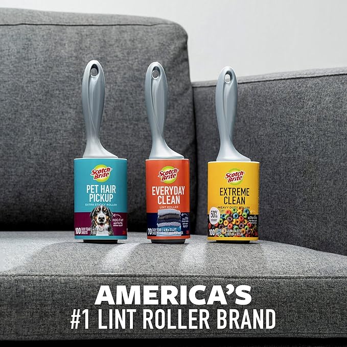 Scotch-Brite Pet Hair Pickup Extra Sticky Lint Roller, Designed for Removing Fur + Fluff on Couches, Clothes, Dog and Cat Beds, & More, 6 Pack, 600 Easy-Tear Adhesive Sheets Total