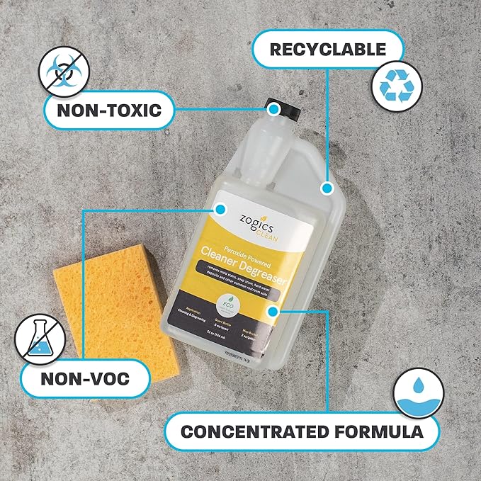 Zogics Peroxide Powered Cleaner Degreaser, Case of 6-32 oz Bottles - Each Bottle Makes up to 8 Gallons - Meets ECOLOGO Standards