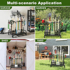 Garden Tool Organizer with Wheels, Large Capacity Garage Tool Rack with Hooks, for Broom, Shovel, Long Handled Tools, Metal Yard Tool Organizer for Garage, Shed, Outdoor
