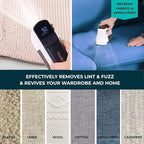 True & Tidy XL Rechargeable Fabric Shaver with Light, 6-Leaf Steel Blades, 3-Speed Motor, LED Digital Display, Lint Remover for Clothes, Furniture & Upholstery (White, Turbo)