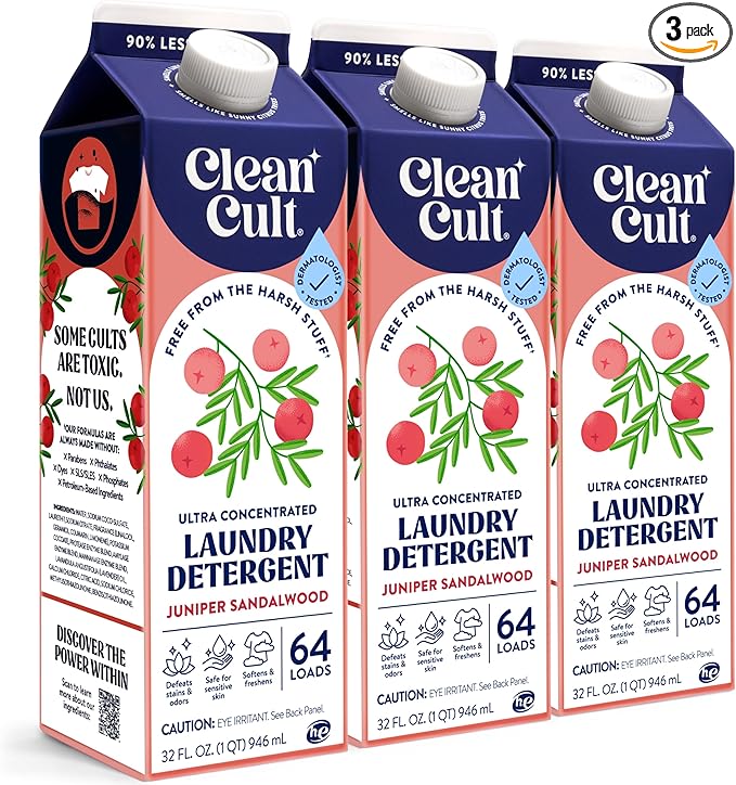 Ultra Concentrated Liquid Laundry Detergent Soap, 192 loads (96 oz), Long Lasting Scent, 90% Less Plastic, No Harsh Chemicals, Juniper Sandalwood, Defeats Stains & Odors, HE/Standard Compatible
