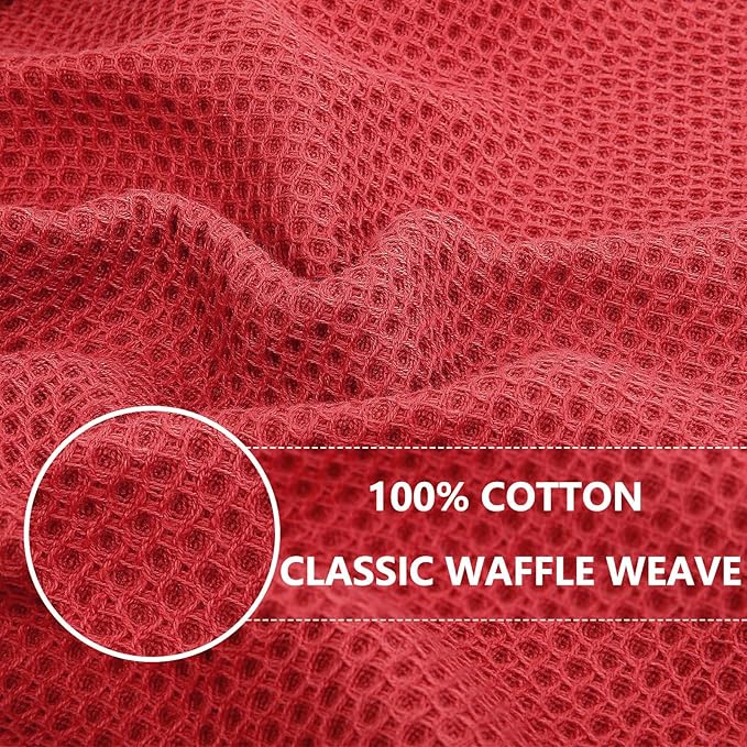 Homaxy 100% Cotton Waffle Weave Kitchen Dish Towels, Ultra Soft Absorbent Quick Drying Cleaning Towel, 13 x 28 Inches, 4-Pack, Brick Red
