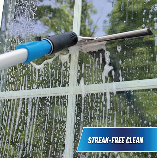 Unger Professional Connect and Clean Total Pro Cleaning Kit, All-in-One Household Window Washing with Streak-Free Results, Includes 12” Squeegee, 14” Scrubber Washer, Telescopic Pole Extends Up to 6’