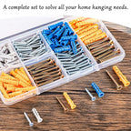 KURUI Wall Anchors Kit for Hanging Wall Art Decor, 160Pcs Drywall Anchors Assortment Kit for Frame Shelf Decorations, Plant Hooks, 135 Screws and 135 Plugs, Picture Hangers for Drywall Concrete Brick