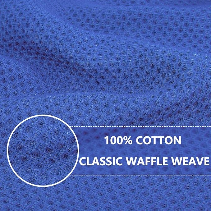 Homaxy 100% Cotton Waffle Weave Kitchen Dish Towels, Ultra Soft Absorbent Quick Drying Cleaning Towel, 13 x 28 Inches, 12-Pack, Blueberry