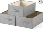 Linen Folding Storage Bins, 3 Pack Large Storage Baskets, Washable, Clothing Storage Bins with Handle, Closet Organizer for Storage Sweater,Sheets(dark grey, 18½"x13½"x8½")
