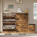 BORNOON Shoe Cabinet with Bench and 3 Flip Drawers, Slim Narrow Shoe Storage Cabinet, Freestanding Shoe Rack Organizer with Adjustable & Removable Shelves, Anti-Tip for Entryway, Hallway, Foyer