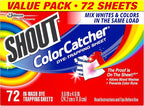 Shout Color Catchers for Laundry, Allow Mixed Washes, Prevents Color Runs and Maintains Original Clothing, 72 Count - Pack of 2 (144 Total Sheets)