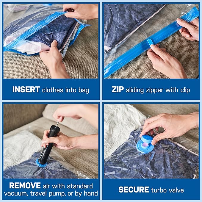 3 Pack Large Vacuum Storage Bags for Comforters, Blankets & Clothes – Vacuum Sealed Compression Bags with Hand Pump – Space Saver Storage Bags for Bedding, Moving, Travel & Organization