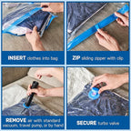 4 Pack Variety Vacuum Storage Bags for Comforters, Blankets & Clothes – Vacuum Sealed Compression Bags with Hand Pump – Space Saver Storage Bags for Bedding, Moving, Travel & Organization (2L & 2XL)