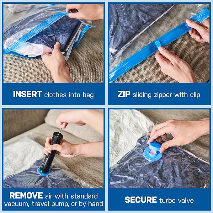 Spacesaver 4 Pack Medium Vacuum Storage Bags for Clothes - 28 x 20-Inch Vacuum Sealer Compression Bags with Hand Pump - Space Saver Storage Bag for Travel Essentials, Garments and Organization