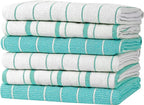 Zeppoli Classic Kitchen Towels - 6 Pack 100% Natural Cotton Towel Set, Reusable Wash Cloths, Absorbent Dish Towels, Machine Washable Hand Towels, Kitchen Essentials, 20" x 28" - Aqua Base