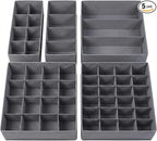 Lourome Underwear Organizer, 5 Set Foldable Fabric Underwear Drawer Organizer and Sock Organizer, Drawer Organizers for Clothing, Storage Bins for Underwear, Sock, Bra and Tie