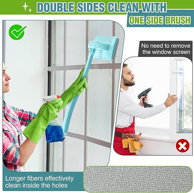 Mesh Screen Cleaner, Detachable Window Cleaning Brush, Dry and Wet Dual Use Tool with Screen Washing Equipment, Perfect for Easy and Efficient Window Cleaner Tool Maintenance(3 Pack)