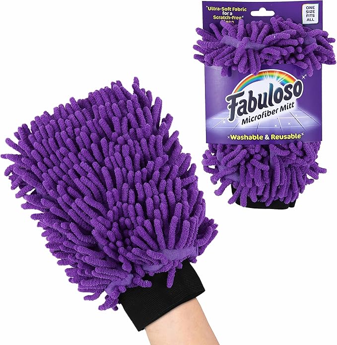 Fabuloso Microfiber Cleaning Mitt, Purple, One Size Fits All - Lint-Free, Scratch-Free Glove for Surfaces and Furniture - Dustless Hand Cloth for Bold & Bright Experience, 3 Count