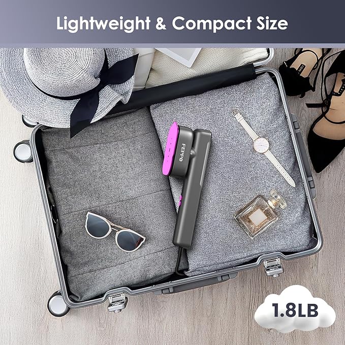 FEPPO Travel Steamer for Clothes, 110-240V Dual Voltage Portable Steamer & Iron 2 in 1, Fast Heat Up, 1100W Powerful Garment Steamer, Large Ceramic Heat Panel for Home & Global & Europe Traveling