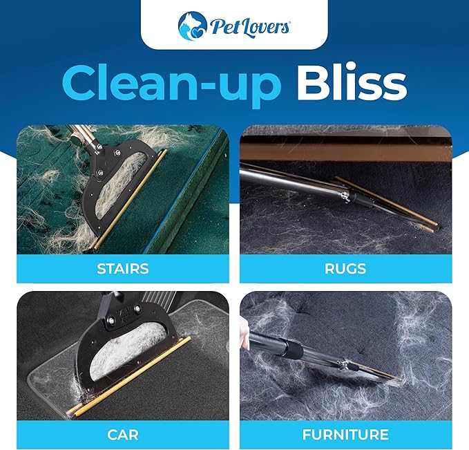 PetLovers EzLint Mega 52" Carpet Rake & Pet Hair Removal Tool – Dog & Cat Hair Remover Broom with Adjustable Handle & Extra Wide Head for Carpets, Rugs & Stairs (Black)